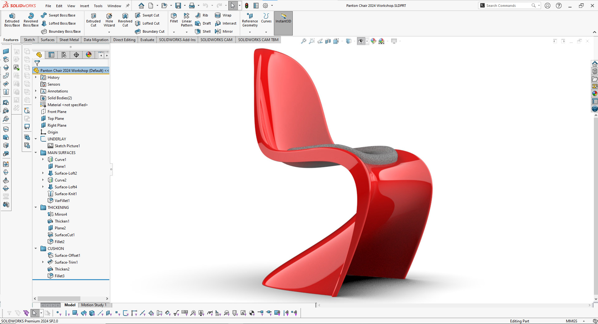 Panton Chair modeled in SOLIDWORKS